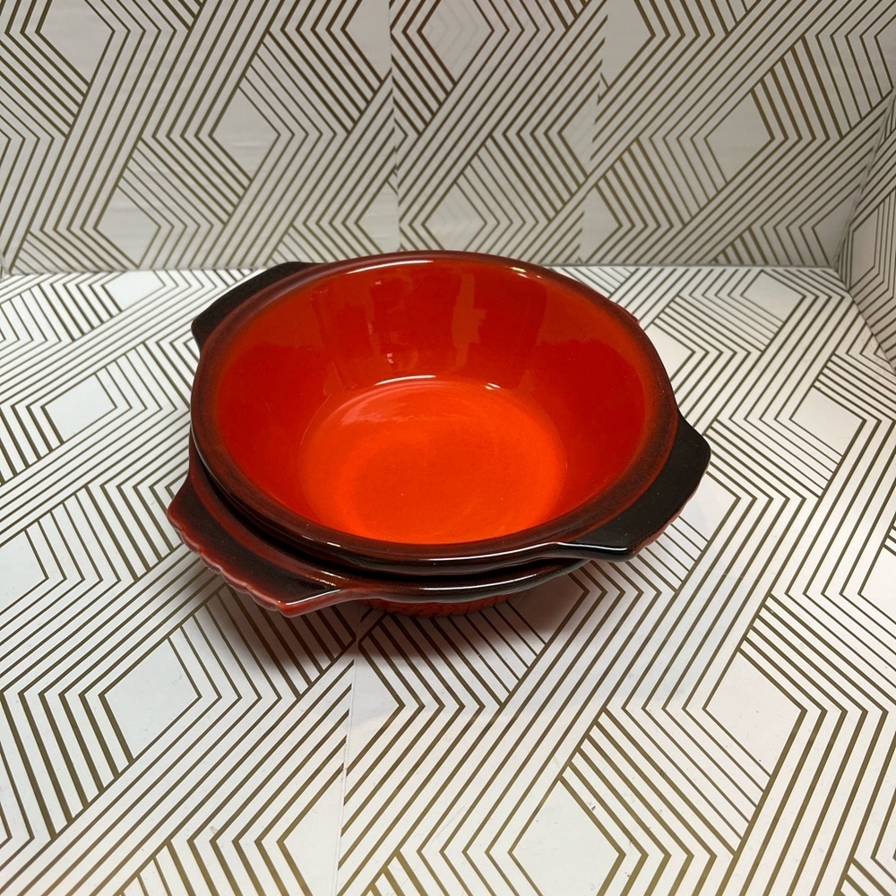 Vintage Metlox Poppy Trail Red Rooster Pottery Vegetable Soup Bowls Pair of 2